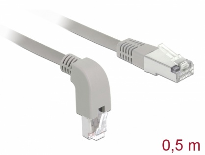 Cablu de retea RJ45 cat 6A S/FTP unghi jos/drept 0.5m Gri, Delock 85873